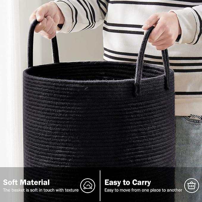 YOUDENOVA Woven Rope Laundry Hamper Basket, 58L Tall Laundry Basket, Baby - Image 4