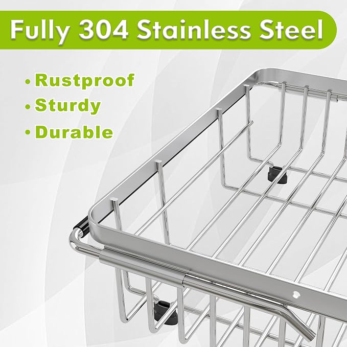 JASIWAY Dish Drying Rack in Sink, Expandable Stainless Steel Dish Drainer - Image 5