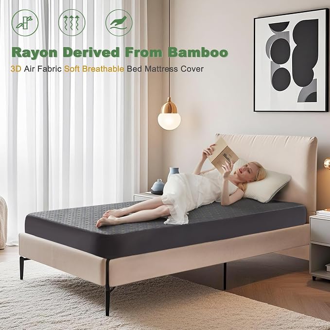 Waterproof Mattress Protector, Twin XL Size Mattress Pad Fitted 6-15" Deep - Image 2