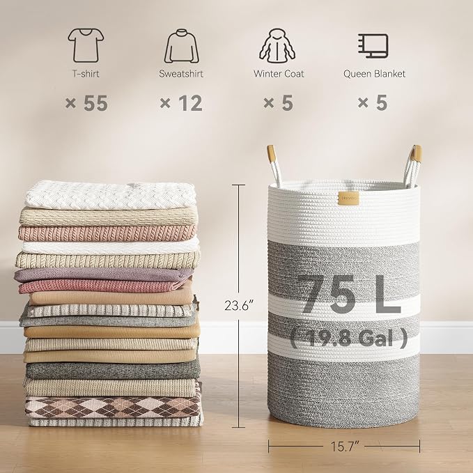 75L Striped Laundry Hamper - Image 4