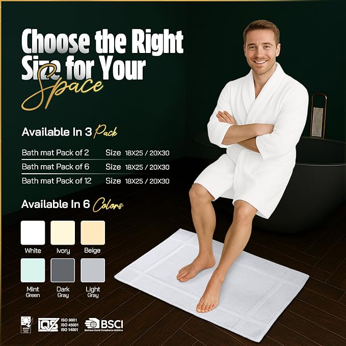 Pearl Linens Pack of 6 100% Cotton Bath Mat 20X30 inches, Soft & Absorbent - Image 3