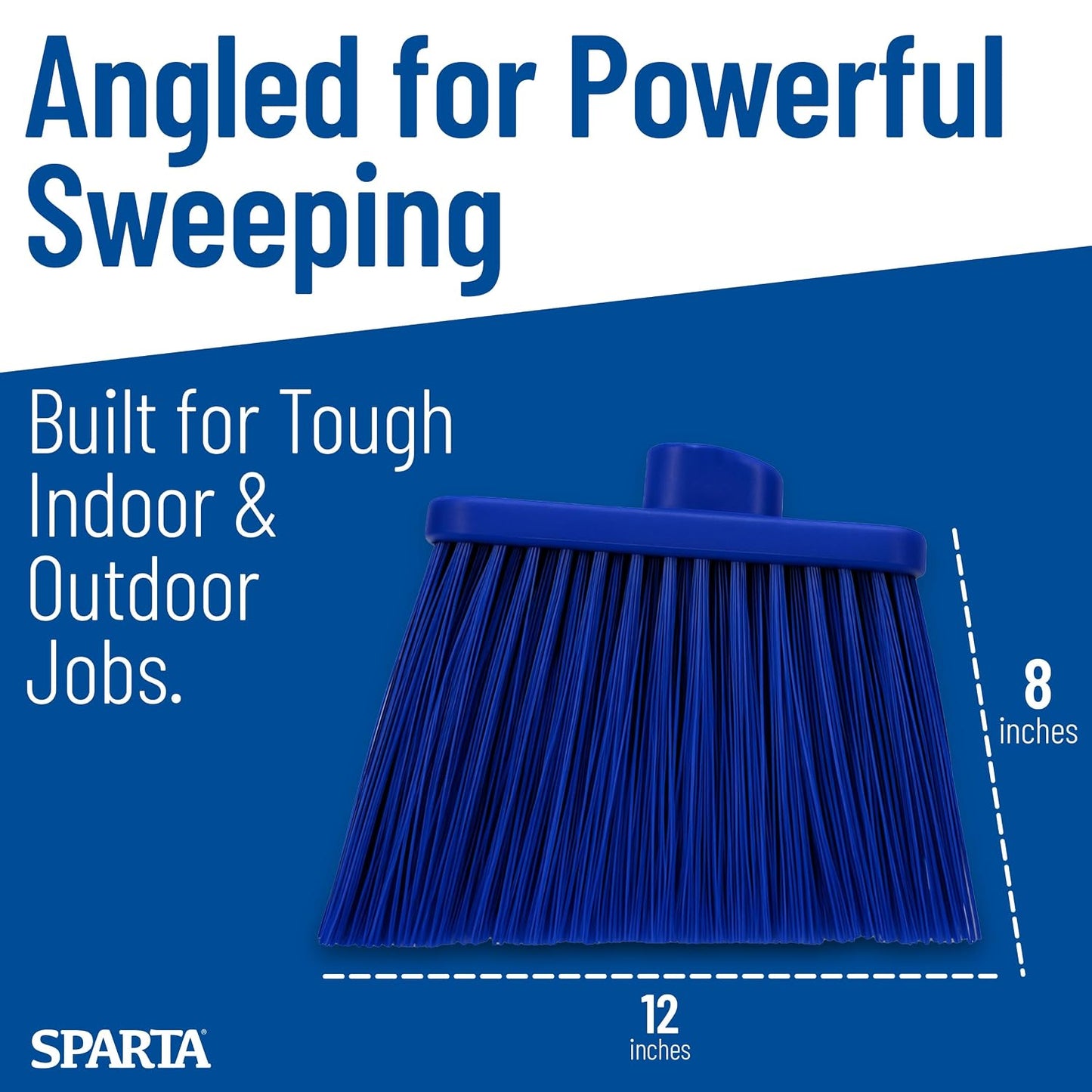 SPARTA Broom Head Angled, Un-Flagged for Large Debris Indoor, Outdoor, Home, Restaurant, Lobby, Office, Plastic, 12 Inches, Blue