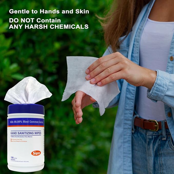 SIPA Hand Sanitizing Wipes 100 WIPES/CANISTER, Soft Textured Wipes, Fresh - Image 2