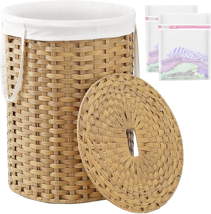 Laundry Basket with Lid Round Rattan Laundry Hamper with Lid and Handles 29.1 by SETVSON