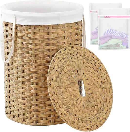Laundry Basket with Lid Round Rattan Laundry Hamper with Lid and Handles 29.1 by SETVSON