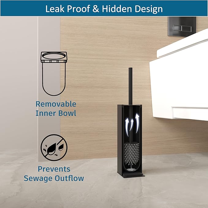 BVL Toilet Brush and Holder Set Black Freestanding - Image 4