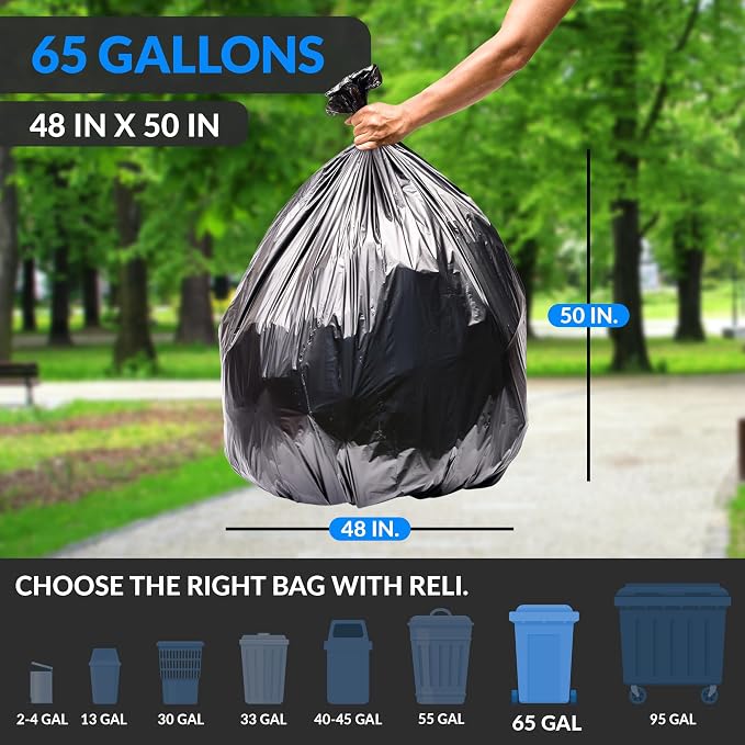 Reli. SuperValue 65 Gallon Trash Bags | 120 Count | Made in USA | Heavy Duty | - Image 2