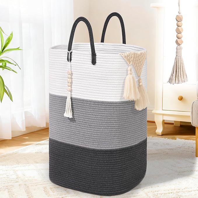 Woven Laundry Basket for Clothes, 100 L Large Rectangle Laundry Hampers by WENMER