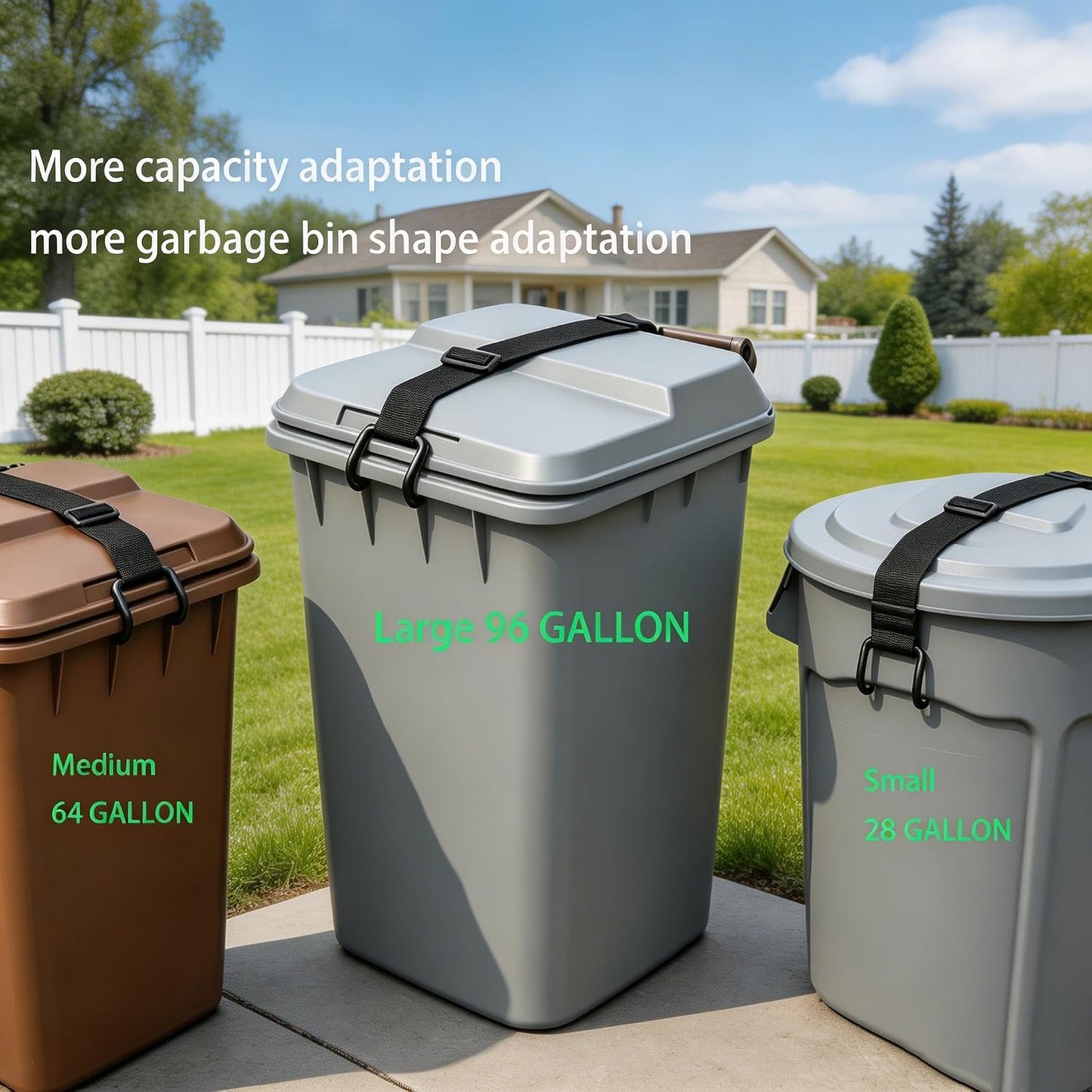 Metal Double Claw Trash Can Lid Lock with Adjustable Elastic Strap, Animal-Proof & Windproof Garbage Can Lock for 28-96 Gallon Bins, Dual Mount Design - Clamp or Tie to Keep Out Raccoons & Bears