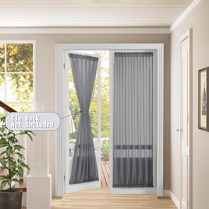 Tollpiz Sheer Door Curtains Closet Linen Textured Curtains Sheer Doorway Light - Image 2