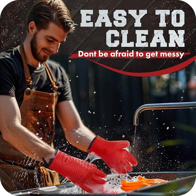 KITCHEN PERFECTION Silicone Smoker Oven Gloves -Extreme Heat Resistant BBQ - Image 7