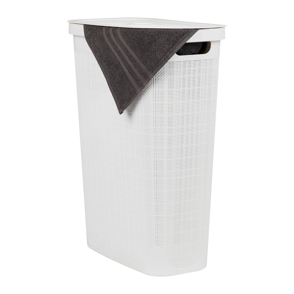 Mind Reader Slim Laundry Hamper with Lid, 40L Clothes Basket, Linen Design, P...