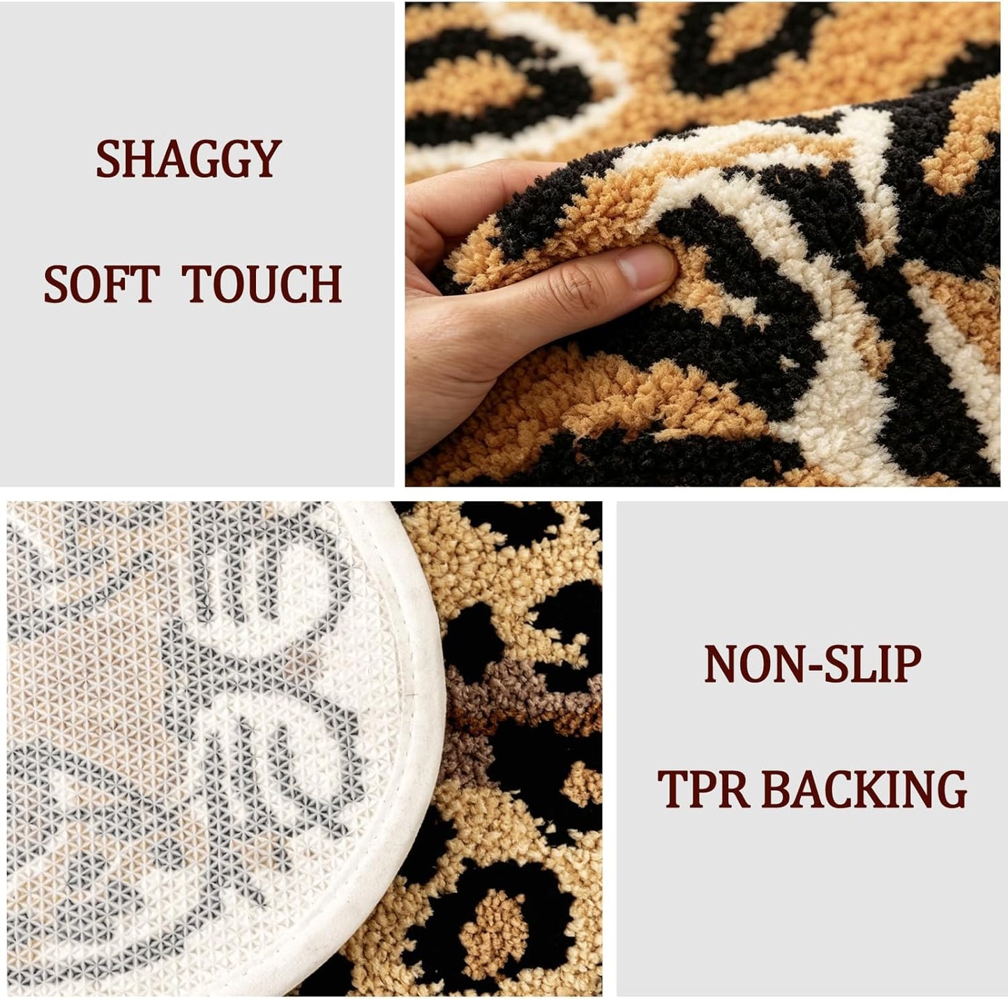 Leopard Bath Mat for Bathroom,Cute Cartoon Bathroom Rug Brown Non-Slip Animal Shaped Door Mat Washable Absorbent Bathtub Shower Rugs 24x40 Inch