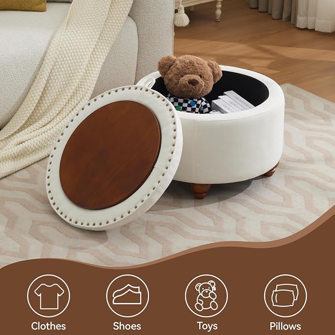 24Inch Round Storage Ottoman - Image 6