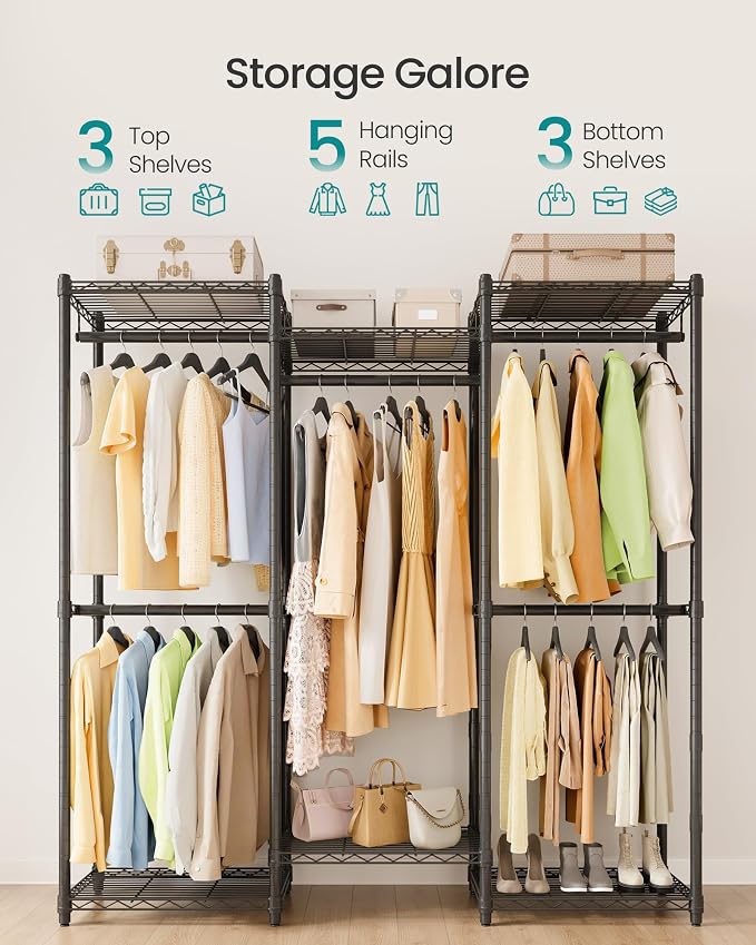 SONGMICS Heavy-Duty Clothes Rack, Garment Rack, Portable Closet, 56.9-Inch Wide - Image 3