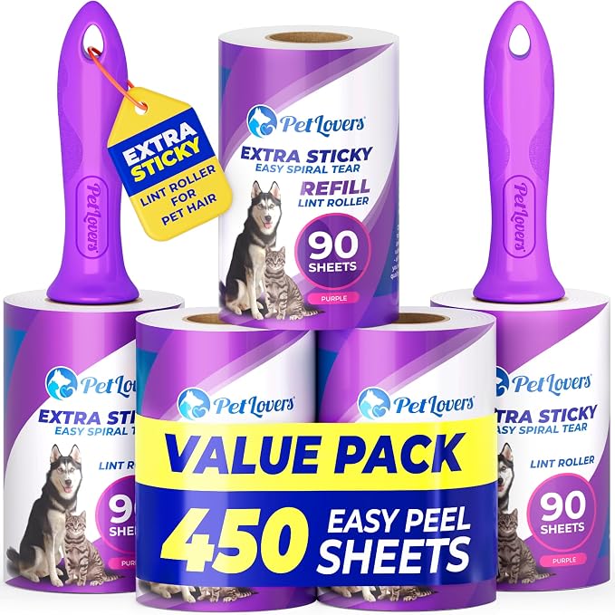 PetLovers Extra Sticky Lint Roller Mega Value Set 450 Sheets by PetLovers