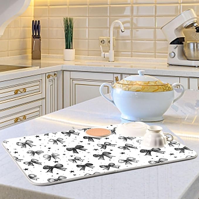 Black White Bowknot Dish Drying Mat - Image 6