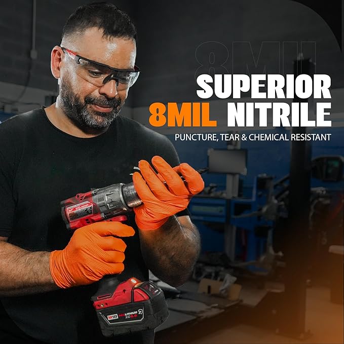 Herkules Grip Heavy Duty 8Mil Orange Nitrile Gloves, 3D Raised Diamond - Image 3