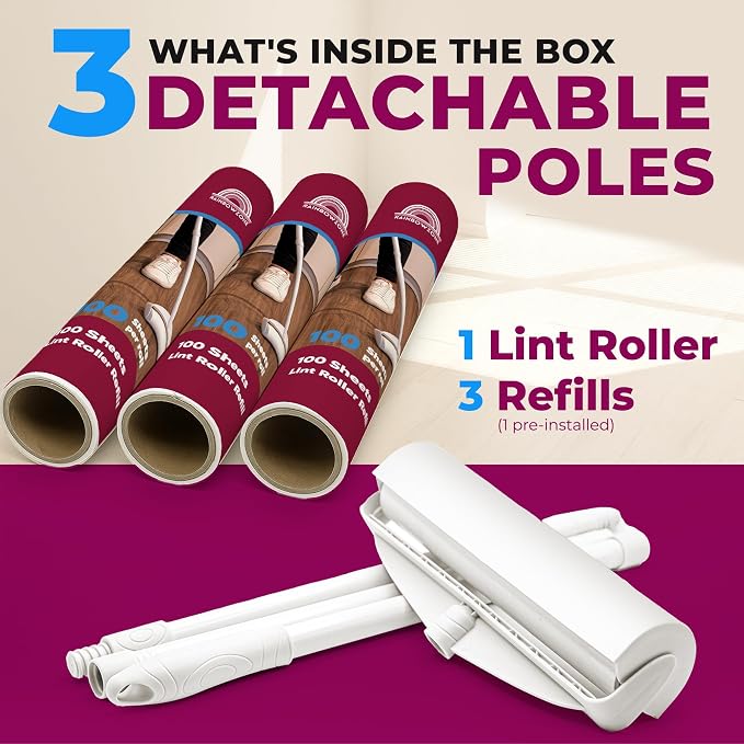 RainbowZone Large Lint Rollers plus 3 Rolls 9.5'' Extra Wide Total 300 sheets - Image 2
