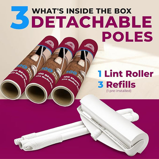 RainbowZone Large Lint Rollers plus 3 Rolls 9.5'' Extra Wide Total 300 sheets - Image 2