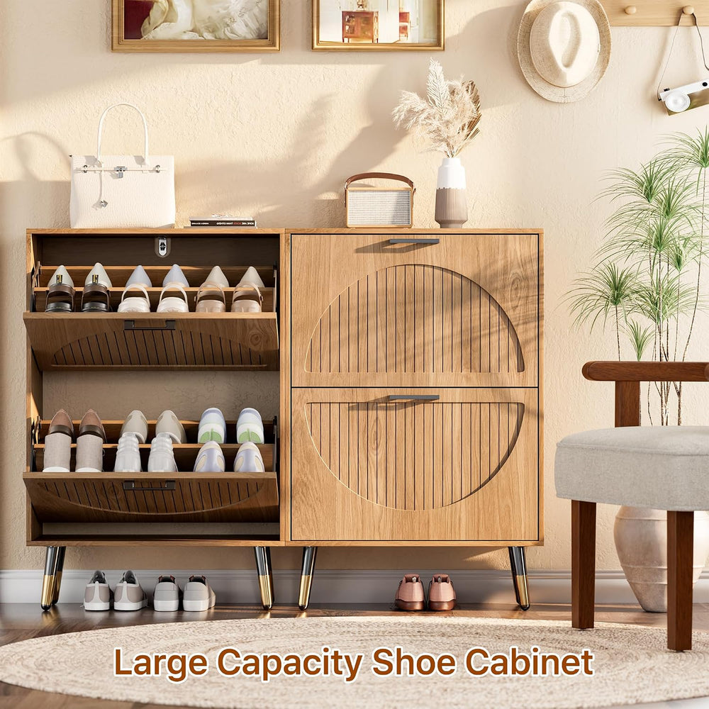 Farmhouse Shoe Cabinet Storage for Entryway, Slim Hidden Shoe Rack Cabinet