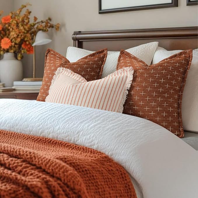 ZWJD Fall Throw Pillow Covers 26x26 Set of 2 Soft Polyester Textured Rust - Image 3