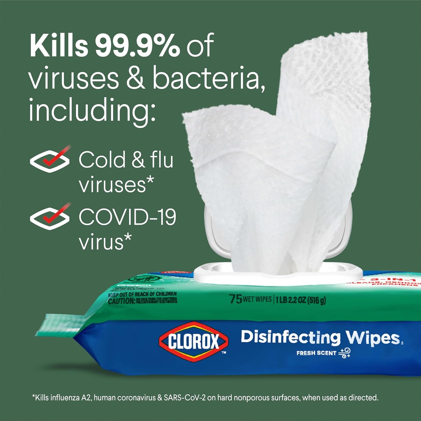 Clorox Disinfecting Wipes, Fresh Scent, 75 Count, 3 Pack