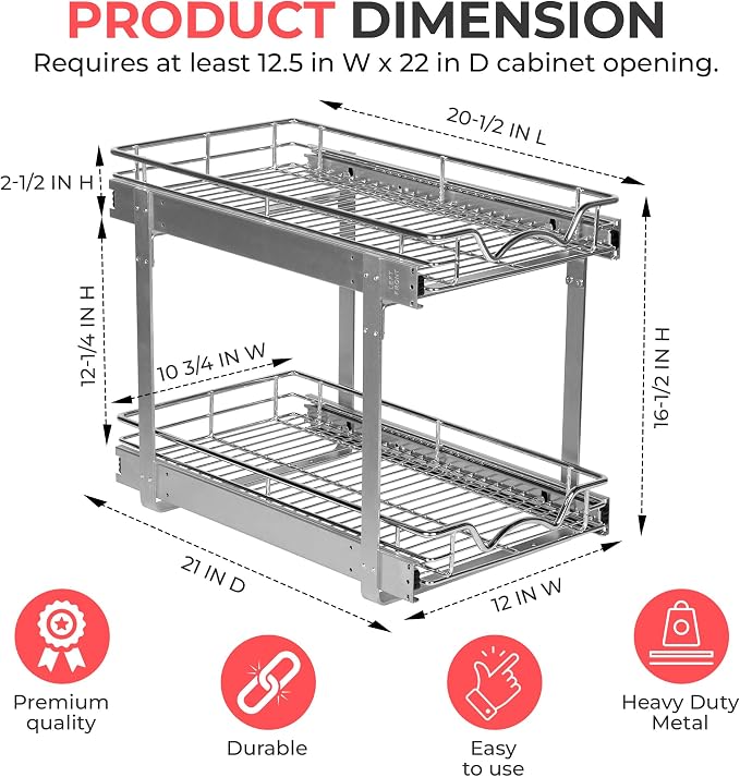 HOLDN’ STORAGE Two Tier Pull Out Cabinet Organizer, Individual Sliding Drawers - Image 3