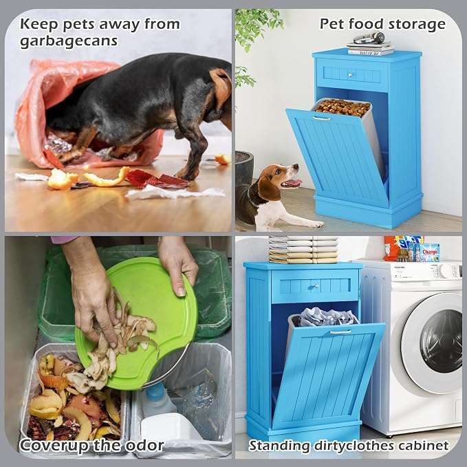Betterhood Tilt Out Trash Cabinet 10 Gallon Wooden Free Standing Laundry Sorter - Image 7