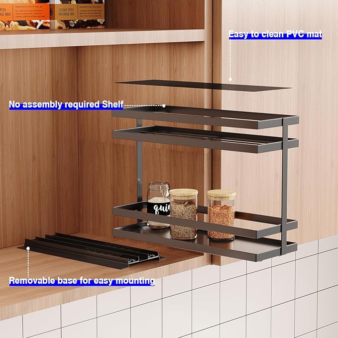 Pull Out Spice Rack Organizer for Cabinet, 2 Tier Metal Slide Out Seasoning - Image 7