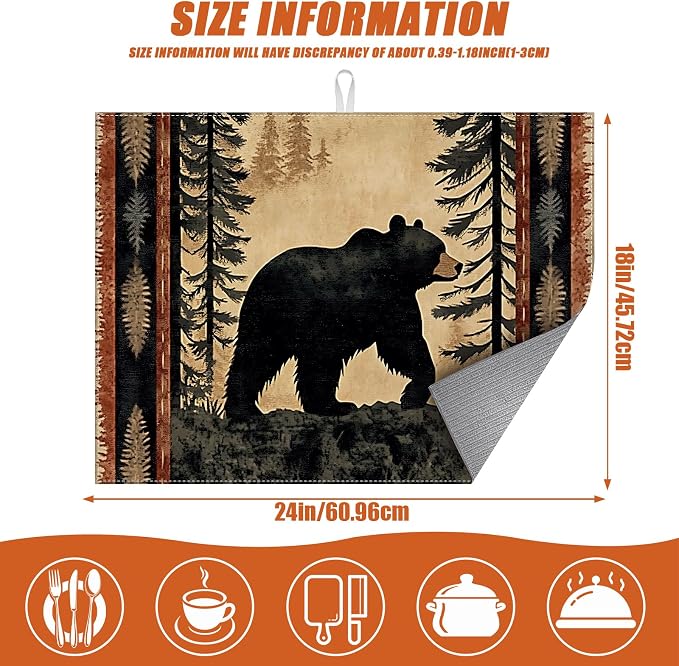 Forest Bear Dish Drying Mat for Kitchen Counter Microfiber Absorbent Dish - Image 2