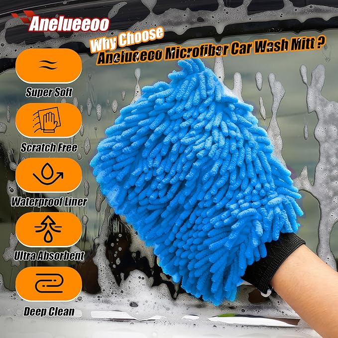 Car Wash Mitt Microfiber, Premium Chenille Microfiber Wash Car Mitts Sponge - Image 3