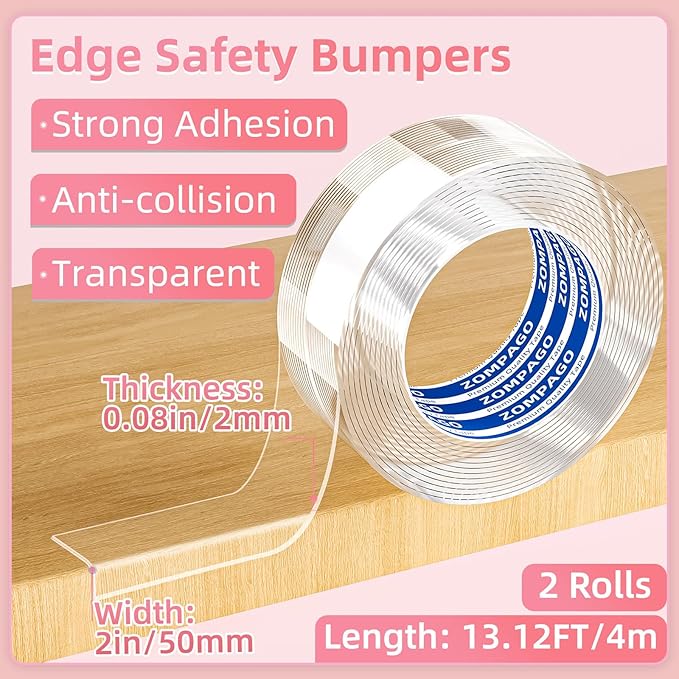 Clear Soft Corner Protectors for Furniture Strip, 2in x13FT, 2 Rolls, Sharp - Image 2