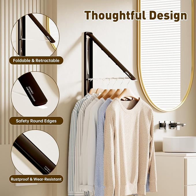 Clothes Drying Rack, Laundry Room Wall Mounted Retractable Clothes Hanger - Image 2
