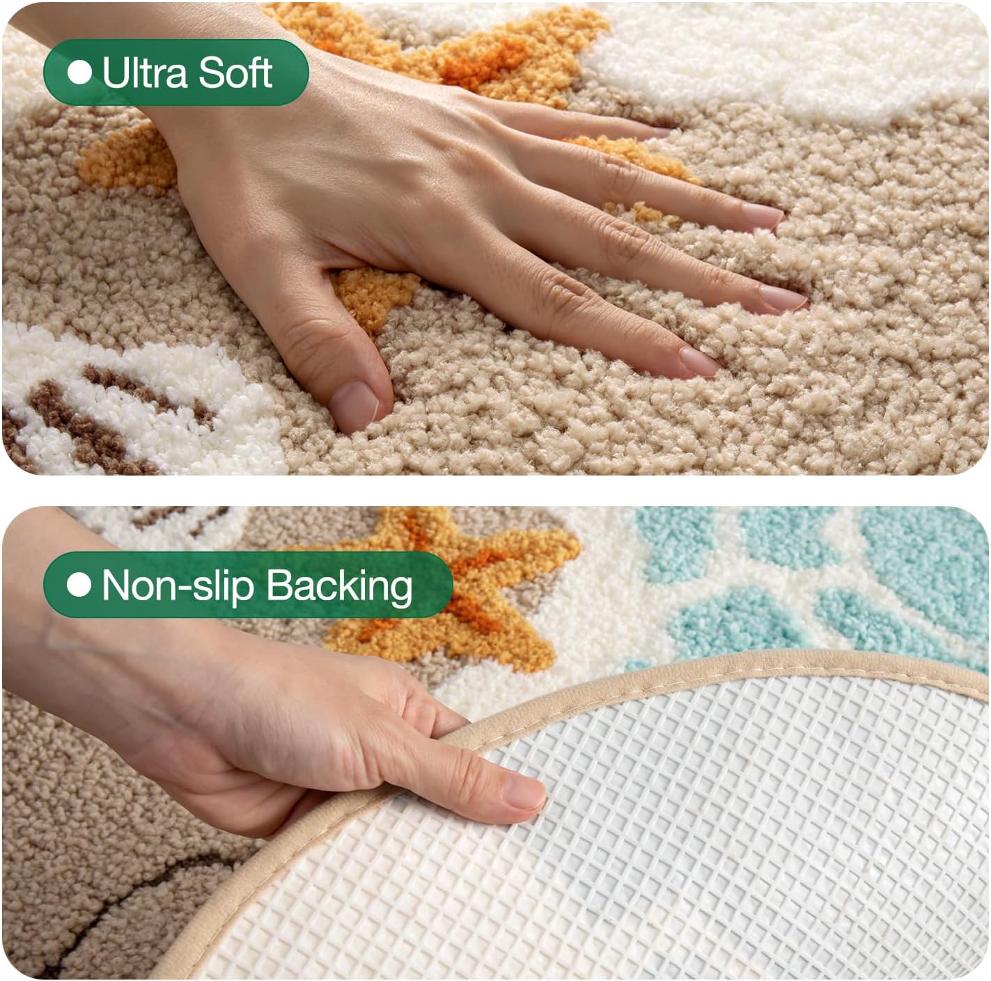LUMI Soft and Absorbent Beach Bathroom Rug, Non-Slip Backing, Ideal for Bathroom, Kitchen and Entryway Decor, Sea Beach Starfish Shell Bath Decor, Blue, 22"x34"