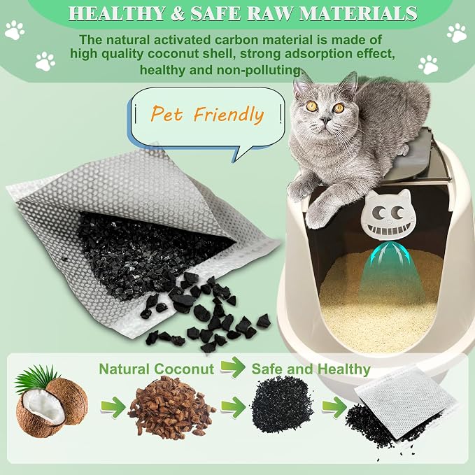 Unscented Cat Litter Box Deodorizer Kit Stick-On Activated Carbon Odor - Image 3