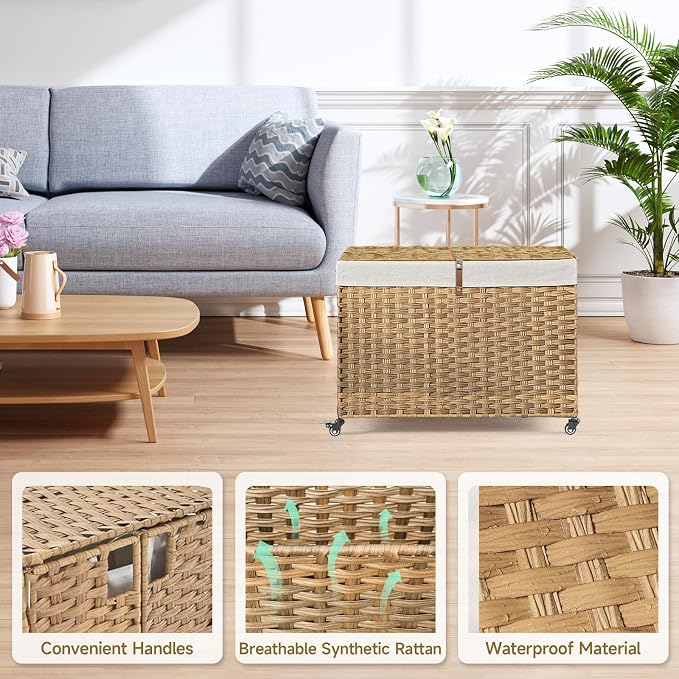 Rolling Storage Basket with Lid, 47.6 Gallon Storage Bin with Wheels, Woven - Image 5