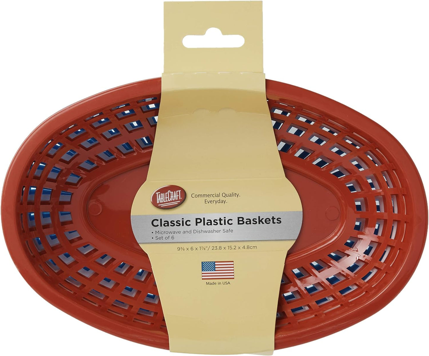 TableCraft BBQ1074RWB 6-Piece Classic Oval Plastic Basket | Chip Holders for Parties | Plastic Food Serving Trays | Small Serving Containers | Bread Trays for Restaurants & Table | Red, White & Blue