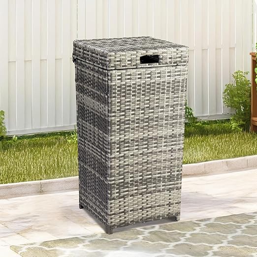 VINGLI Wicker Patio Trash Can, 27 Gallon Rattan Trash Can by VINGLI