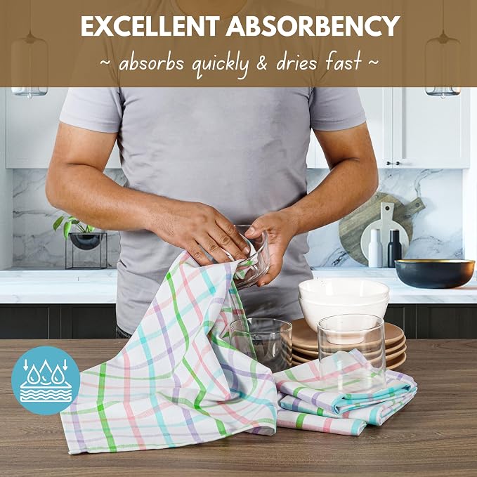 Native Fab Multi Color Check Kitchen Towels Set of 12, 100% Cotton, 16x26 Inch - Image 4