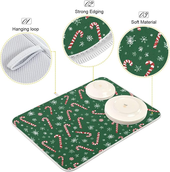 Christmas Candy Cane Dish Drying Mat - Image 4