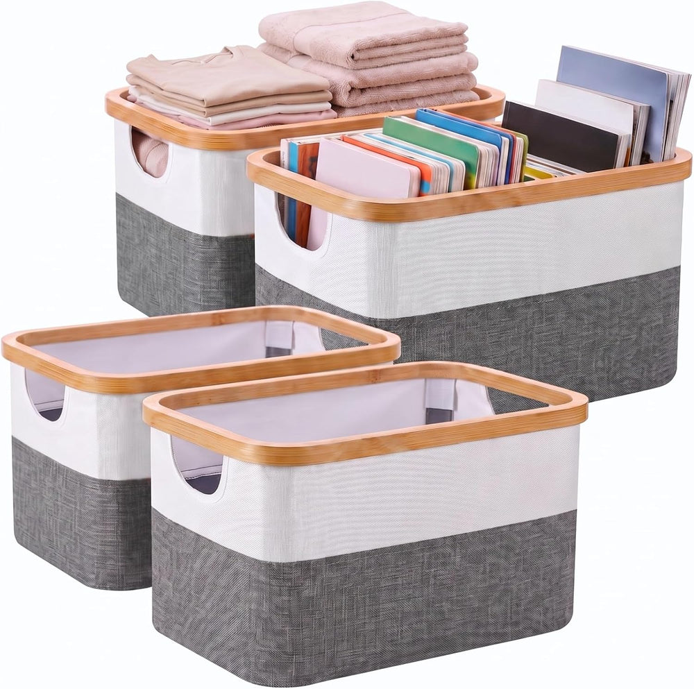 Hushee 4 Pack Bamboo Fabric Storage Bins for Shelves, 15"x10"x7.9&q...