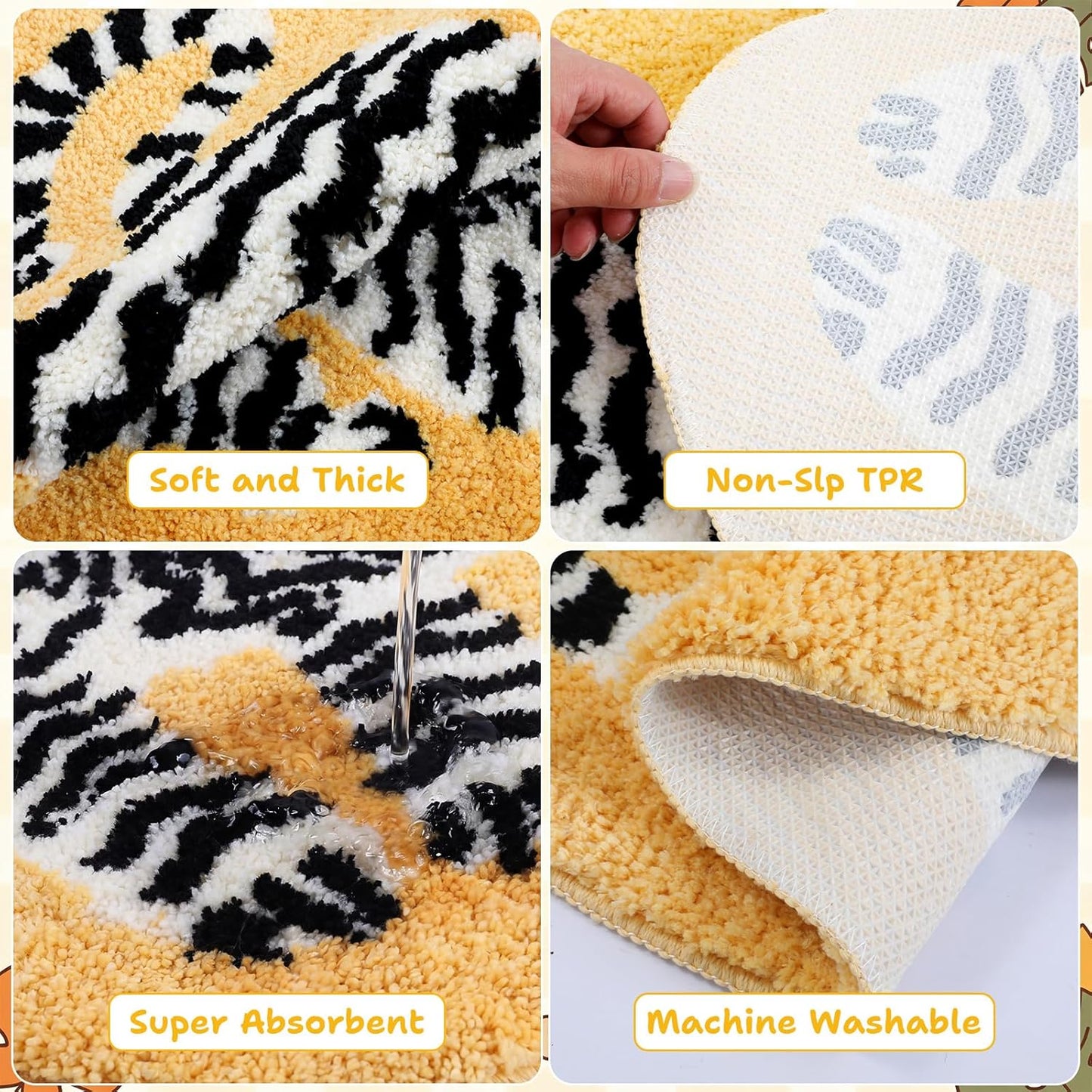 Tinideya 31 x 20 Inch Oval Tiger Bath Rug Yellow Tiger Floor Mat Soft Plush Absorbent Non Slip Bathroom Door Mat for Bathroom Shower Bedroom Living Room Animal Print Home Decoration