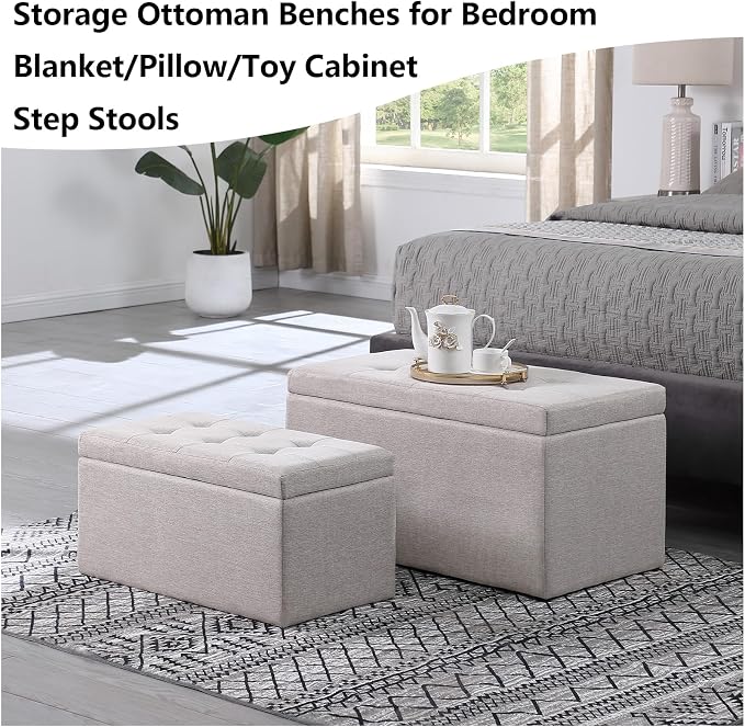 Storage Ottoman Bench with 2.56-inch Thick Seat, 31.5 inch Nesting Ottoman Set - Image 3