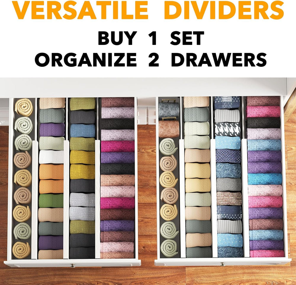 SpaceAid Bamboo Dresser Drawer Dividers 6 Pack, 4.65“ High Adjustable 17“-22”...