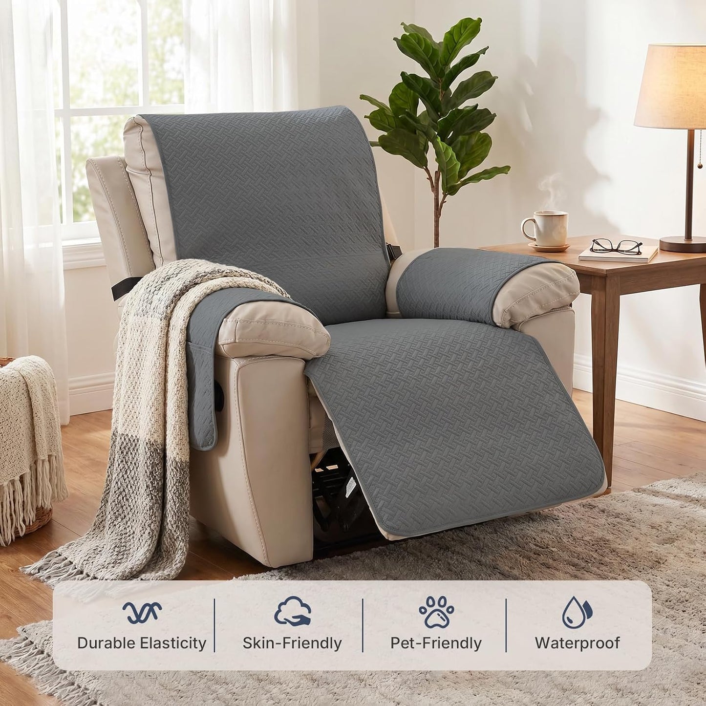 Recliner Chair Covers, 100% Waterproof Non-Slip Chair Cover Dog Furniture Protector Recliner Covers Washable Slipcover with Pocket, Elastic Straps for Pets, Dogs,23.6",Dark Gray
