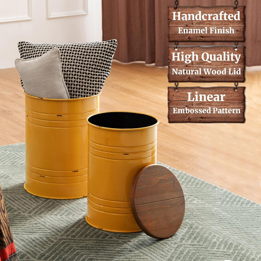 Glitzhome Rustic End Table Set of 2, Farmhouse Galvanized Metal Barrel Ottoma...