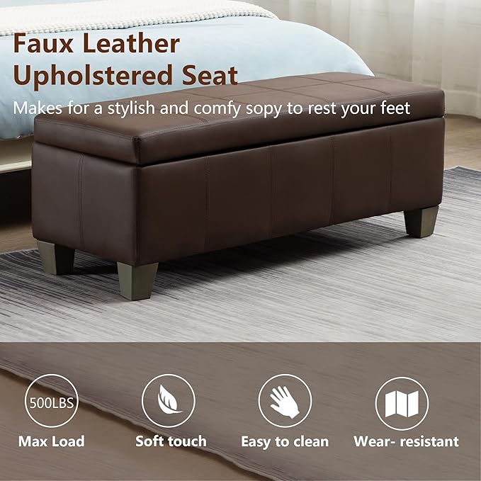 Brown Faux Leather Ottoman - Image 6