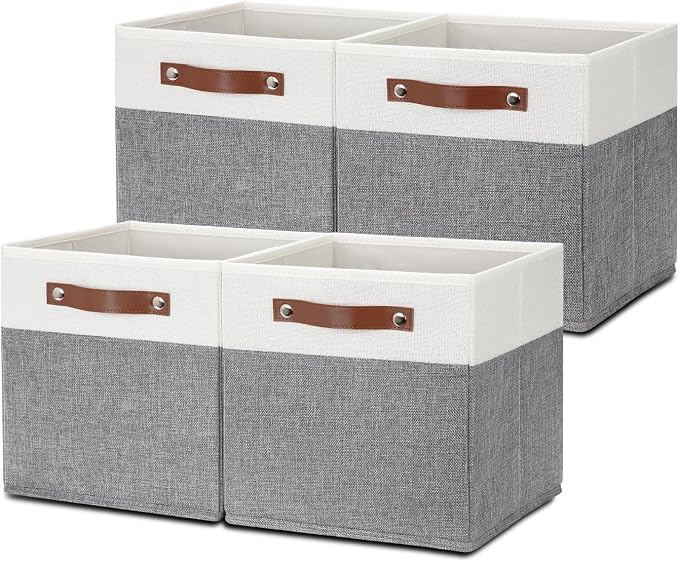 HNZIGE Set of 4, Foldable Storage Cube Bin Baskets, Fabric 11x11 Cube Storage by HNZIGE