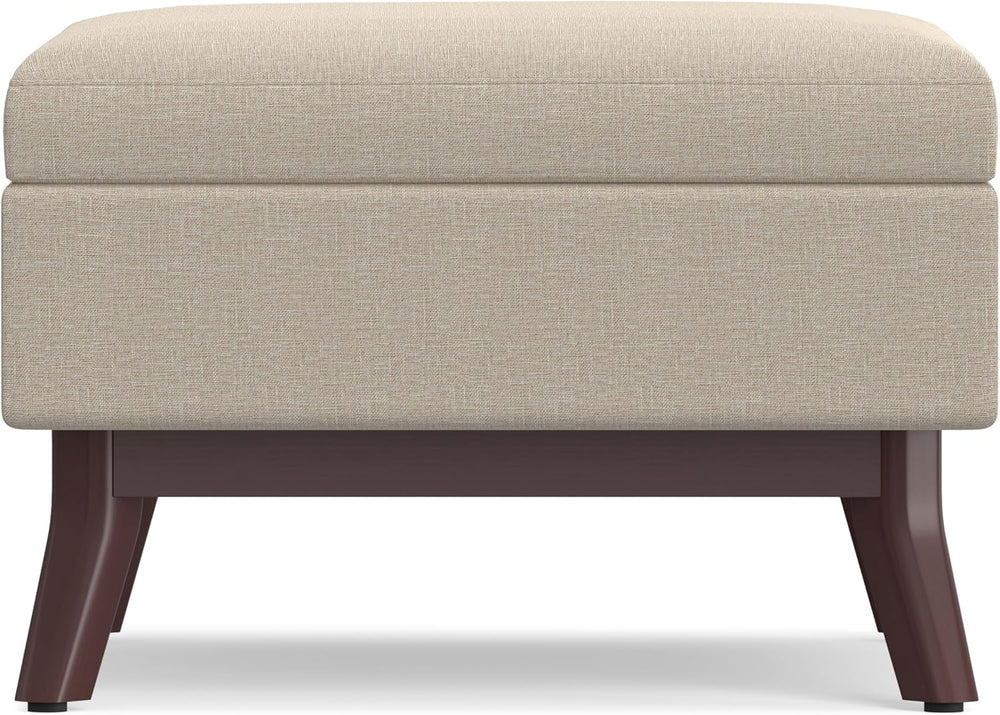 SIMPLIHOME Owen 34" Wide Linen Look Fabric Lift Top Ottoman in Natural